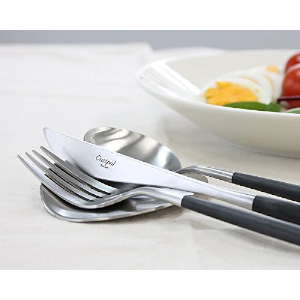 Cutipol GOA/Gore Black Dinner 4 Piece Set (Knife, Fork, Spoon, Cutlery Rest)