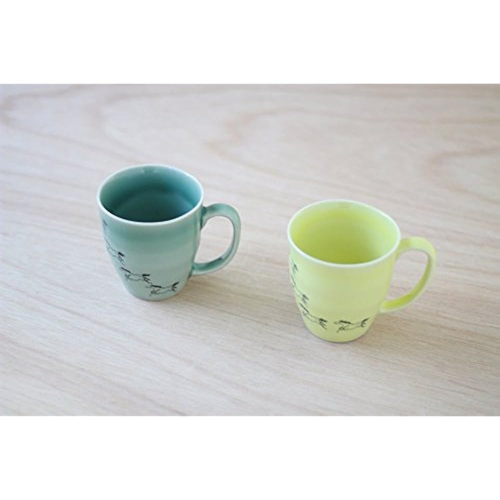 Ohori Soma Ware Matsunaga Kiln Uma Kuyukihisa (Successful) Mug 2 Colors Pair Set Green Yellow