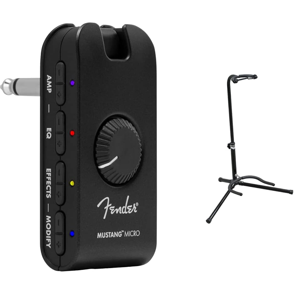 [Set purchase] Fender MUSTANG™ MICRO guitar and bass headphone amplifier, black & [Reliable products from Japanese companies] Kikutani guitar stand with anti-tipping rubber included GS-102B