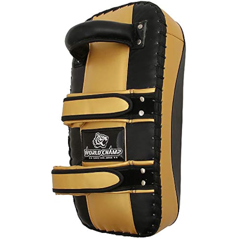 World Champ Genuine Leather New Thai Kick Mitts (Set of 2) Black/Gold