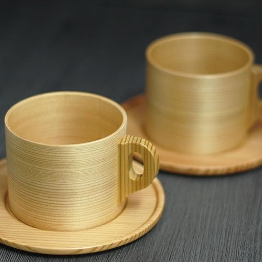 Coffee cup 2 pair pair set Curved cup Akita cedar Odate Kogeisha Made in Japan Magewappa