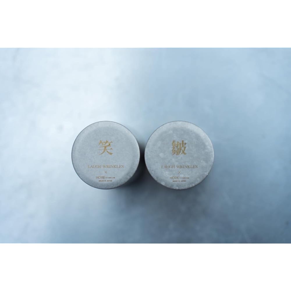 LAUGH WRINKLES × HORIE GUITITAN Titanium choko pair, made in Japan, paulownia box included, wedding blessing gift, sake sake drinking cup, laughter wrinkles (silver pair)