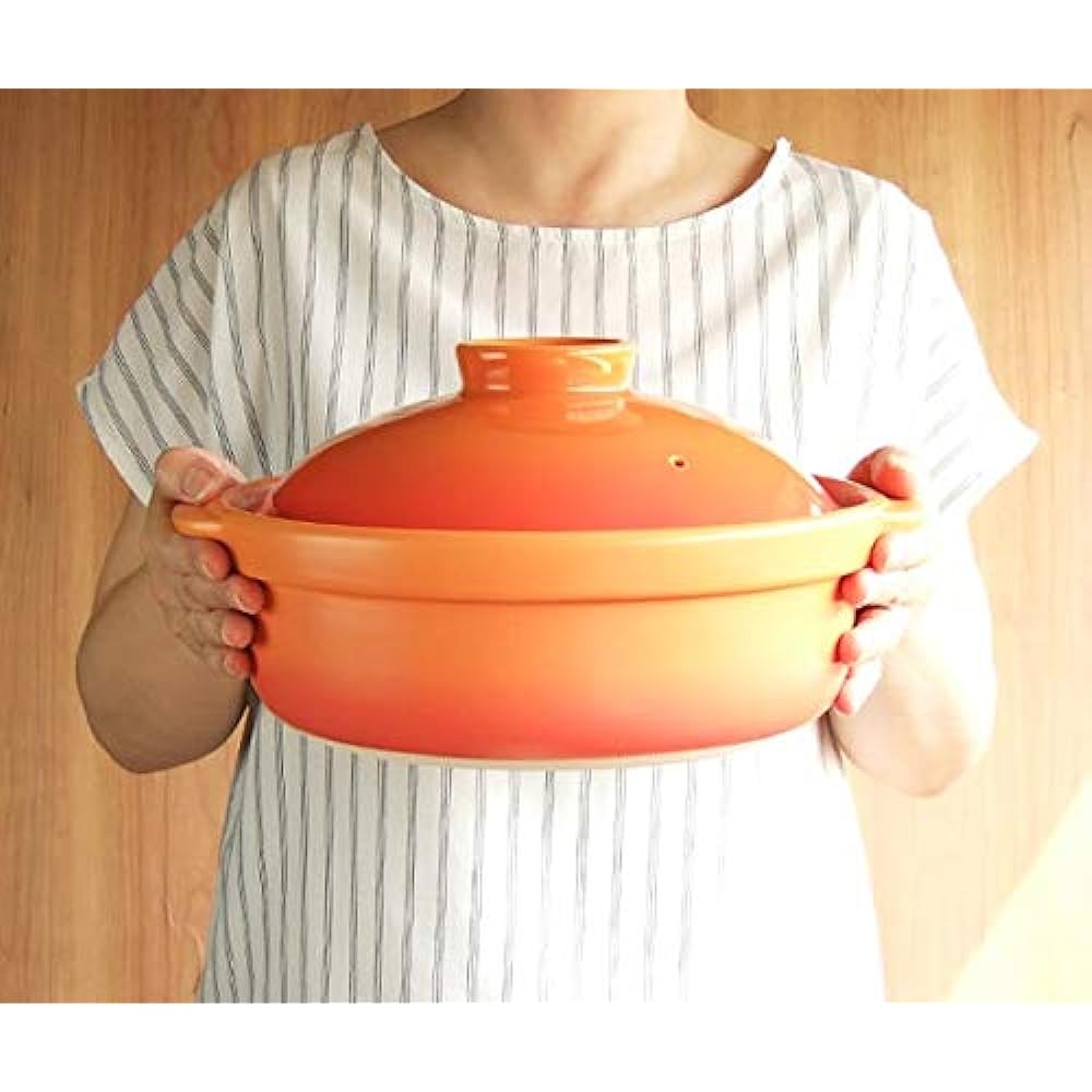 Mino Sarara Earthen Pot, IH Compatible, No. 9 Earthen Pot, Heat Resistant Banquet Baking Earthen Pot, For 4 to 5 People, Heat Resistant Tableware, Made in Japan, Heat Source Color: IH Compatible, Red