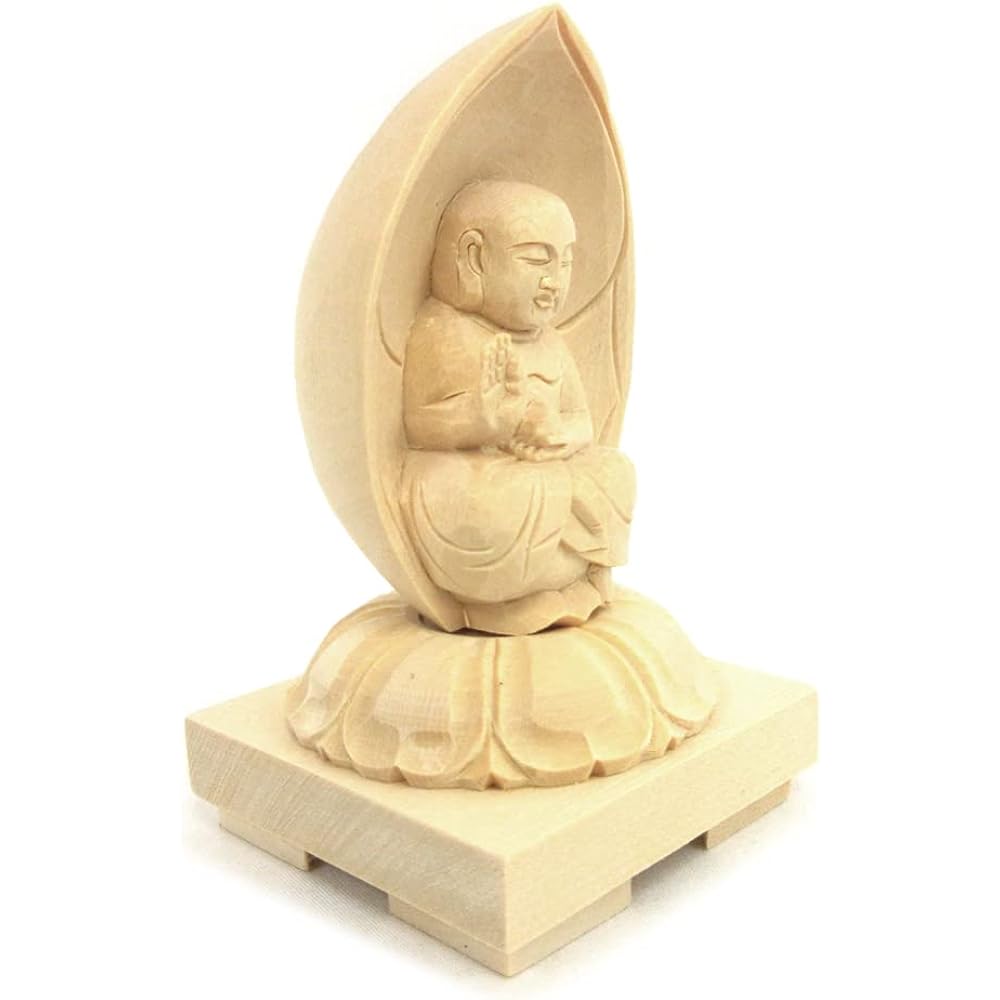 Kurita's special Buddha statue [Bodhisattva] Jizo in the womb (total height 10cm, width 6.5cm, depth 6cm) High quality wood carving made of cypress wood, square base 9451