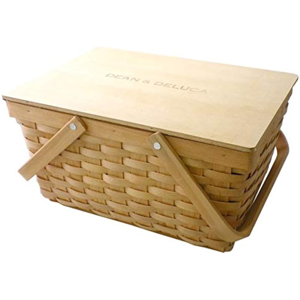 (Dean & Deluca) DEAN&DELUCA Basket with Lid L Basket Bag Natural Bag Dean & Deluca Beige Big Large Storage Picnic Lunch Sports Day Park Natural Material Bag Bag Basket Bag Shop Bag Included