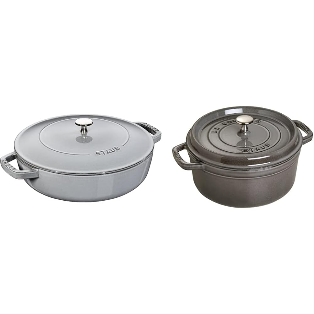 staub "Blaiser Sauté Pan Gray 28cm" Large Hand Cast Enamel Pot Shallow Sukiyaki Compatible with IH [Authorized Japanese Product] Blaiser 40511-470