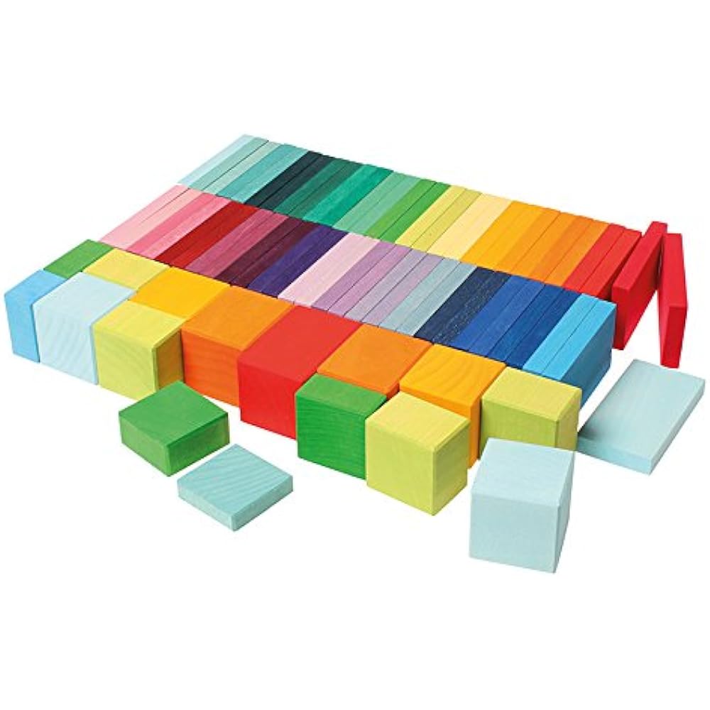 GRIMM'S Toy Educational Toy Wooden Building Blocks Figure Play Board 58 Colors Color Chart Block