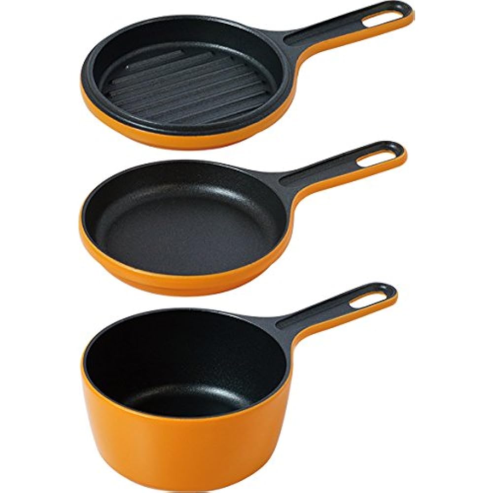 Urushiyama pot frying pan grill 3 piece set YOME-chan's easy moc orange oven only 14135