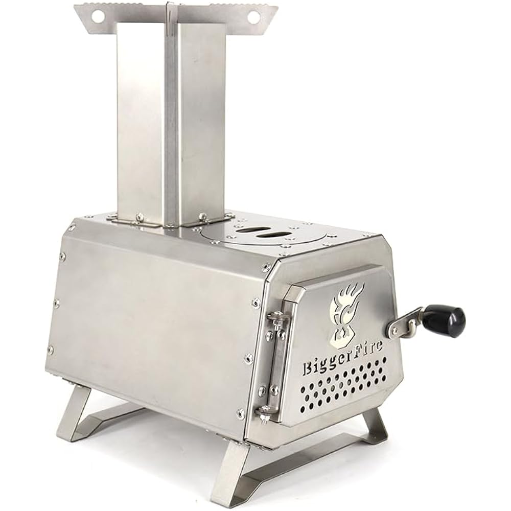 BiggerFire Stainless Steel Tabletop Mini Wood Stove, Camping Unique Stove, Compact and Lightweight, Comes with Chimney and Storage Bag, Suitable for Cooking, Coffee, Heating, Lighting, Fire Viewing, 1 or 2 Person Camping