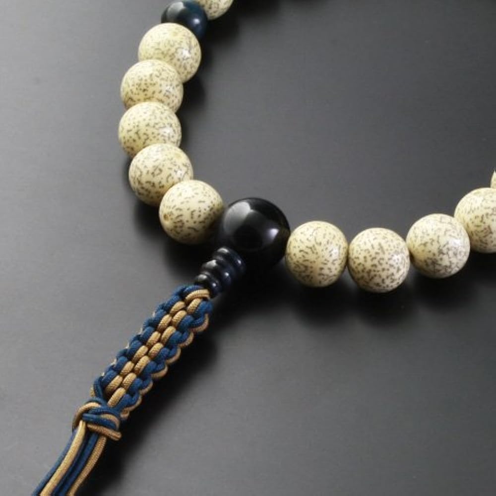 Kyoto Buddhist Altar Hayashi Prayer Beads Braided Cord Tassel Star Moon Bodhi Tree Blue Tiger Eye Stone Tailoring (For Men) Jodo Shinshu Honganji [Hawkseye] [Bead Bag Set] M-092 Kyoto Prayer Beads