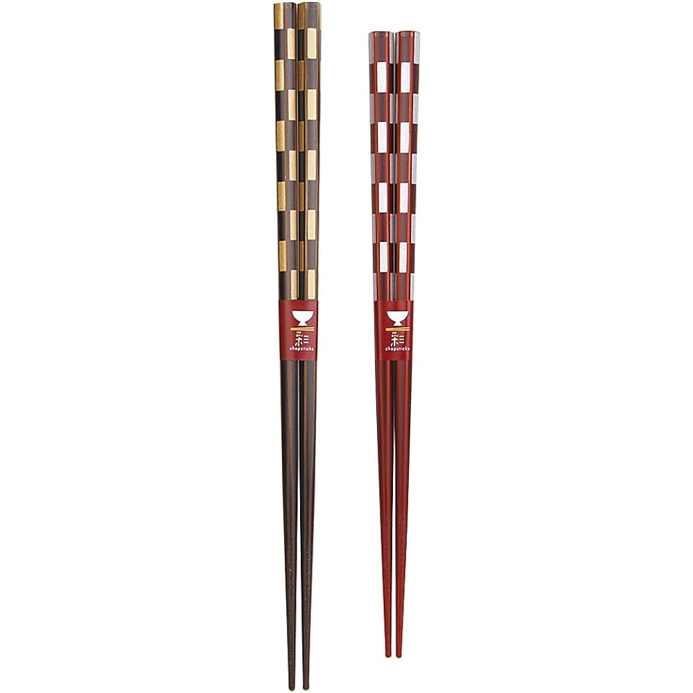 Couple chopsticks, hexagonal ring, black, red, dishwasher safe, antibacterial chopsticks with design paulownia box and wrapping, 60th birthday celebration, grandpa, grandma, parents, gift [154]