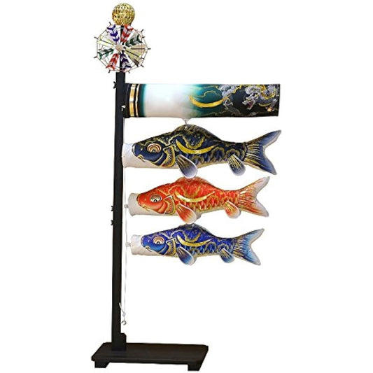 Tokunaga Koinobori (Carp Streamer) for Indoor Use, Indoor Decoration Koinobori (Carp Streamer) 55cm 3 Koi Carp, Go, Gold-Colored Crescent Moon Dragon Pattern Streamer, Traditional Japanese Culture, Koinobori (Carp Streamer)