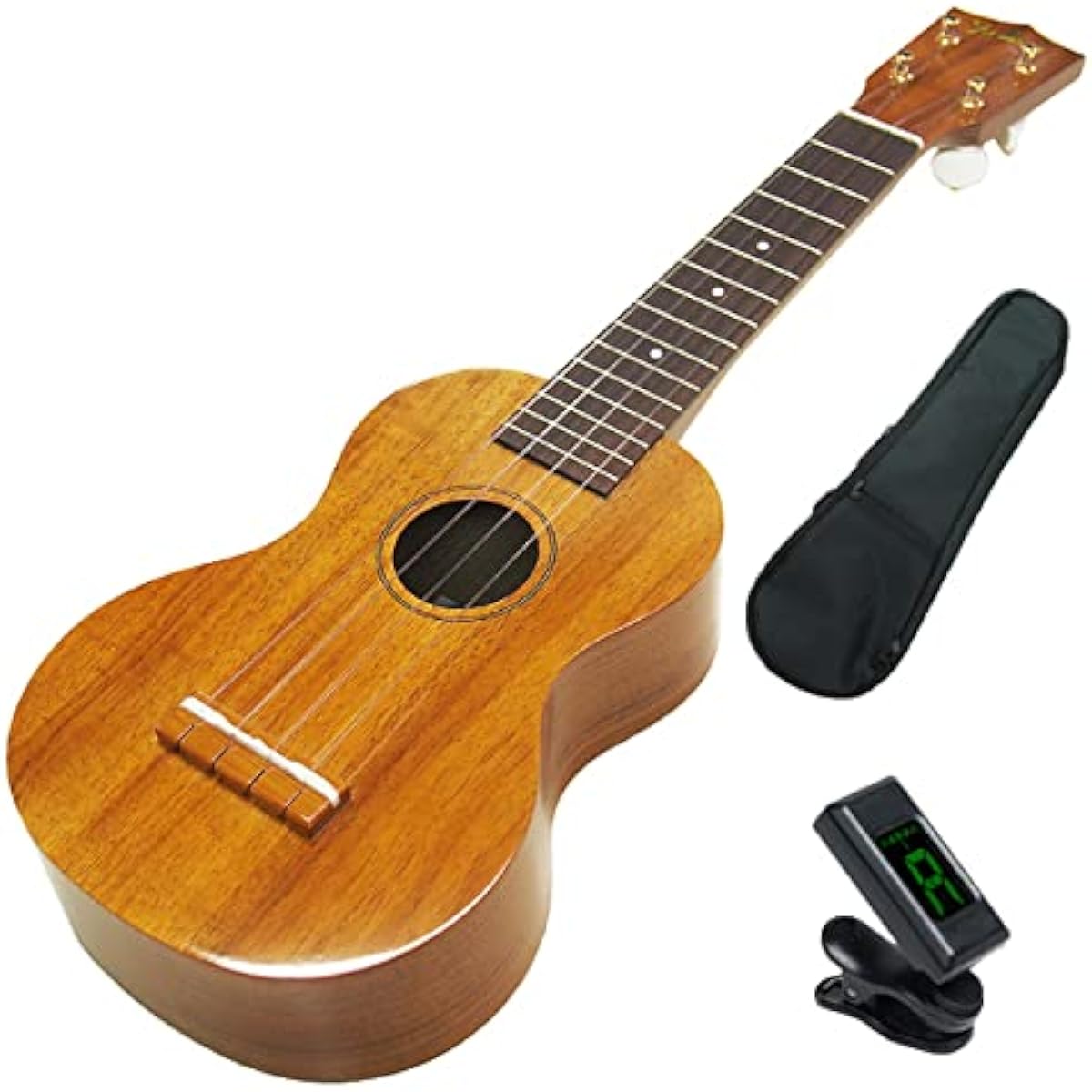 Famous Domestically Produced Ukulele FS-5 Soprano Hawaiian Koa Body Tuner with Soft Case (Reliable Made in Japan) (Gorgeous Tone) (Friction Pegs) (u)