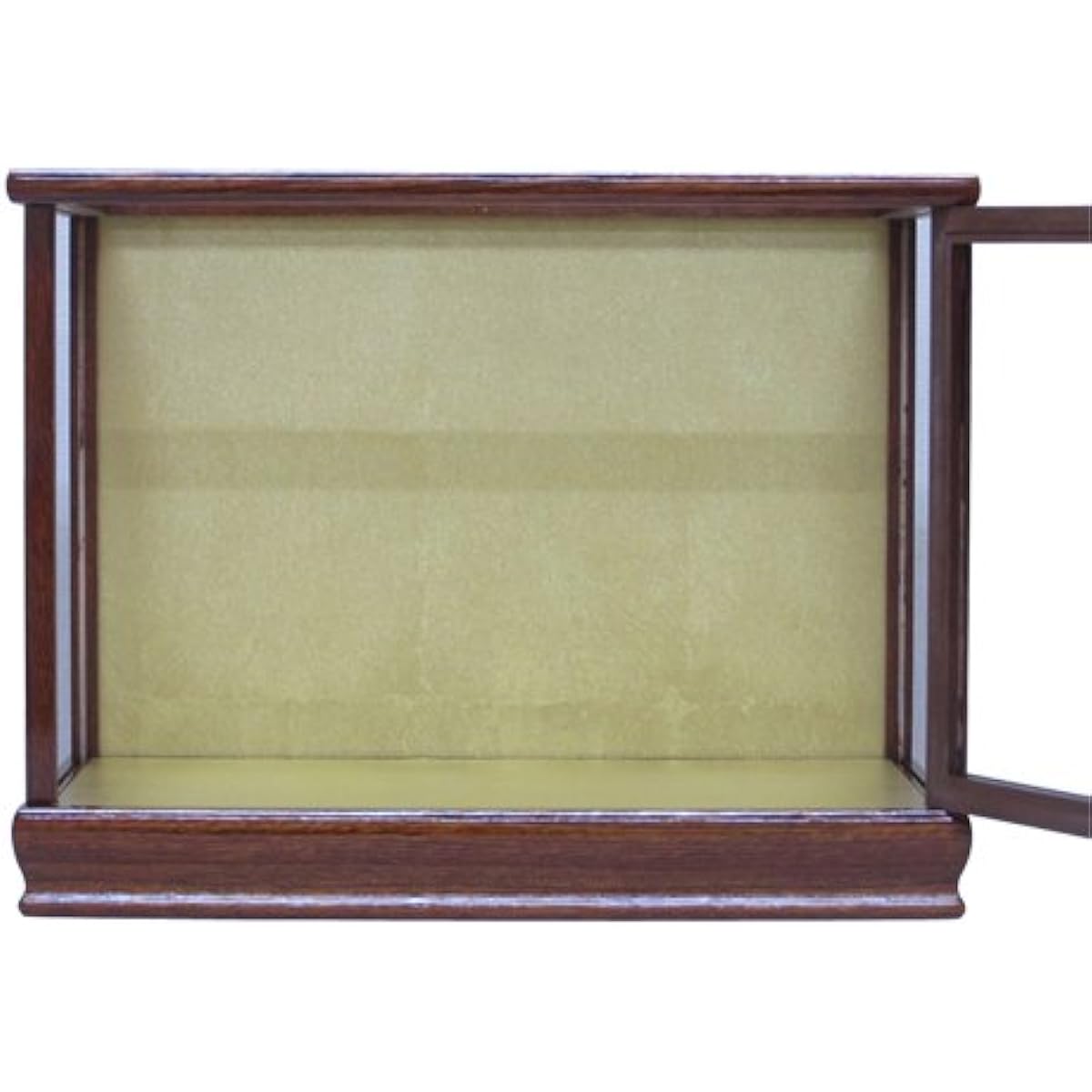 Kyoju doll case, width 40 x depth 21 x height 28 cm (inside dimensions), glass case, wooden, with door, zelkova lacquer, Takasago doll, wood grain doll