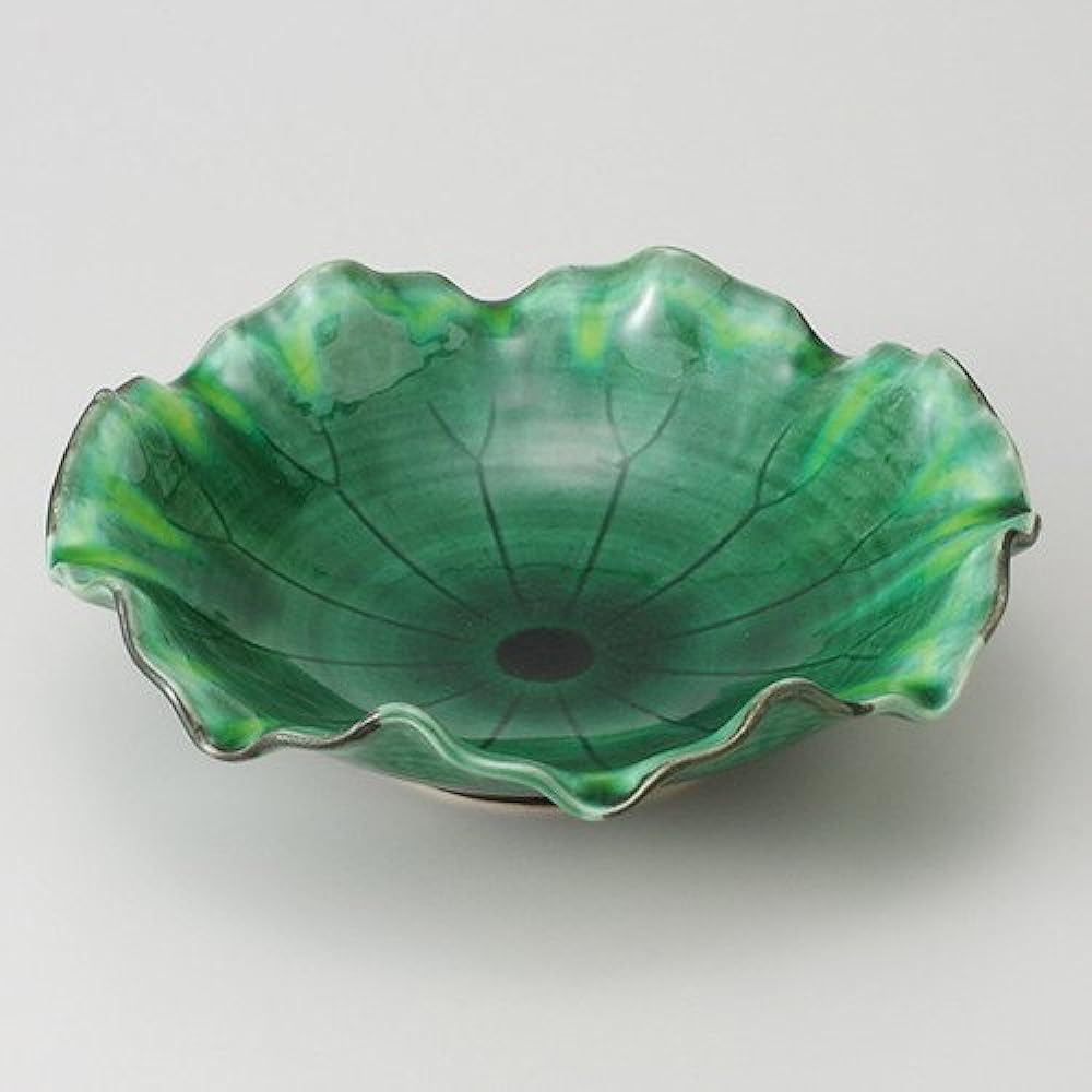 Set of 5 green glaze yellow Nagashi Nabuchi 8.5 size bowl [25.4 x 25.2 x 6.8cm 770g] [Simmered pot] [Restaurant, Inn, Japanese tableware, Restaurant, Commercial use]