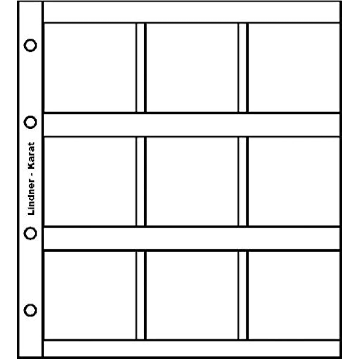 Lindner K9R Pages for coin album karat incl. red divider for 9 coin holders (50 x 50 mm) - pack of 5