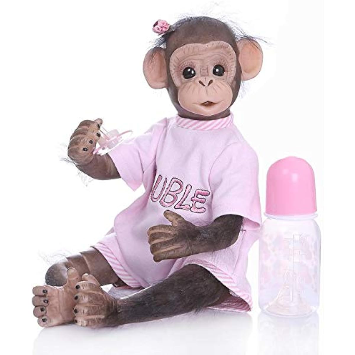 Pinky 16 inch 45cm Handmade Detail Painted Reborn Baby Monkey Newborn Doll Collectible Art Doll Toy Kids Gift (17.7 inches Pink PK-monkey 4-5)