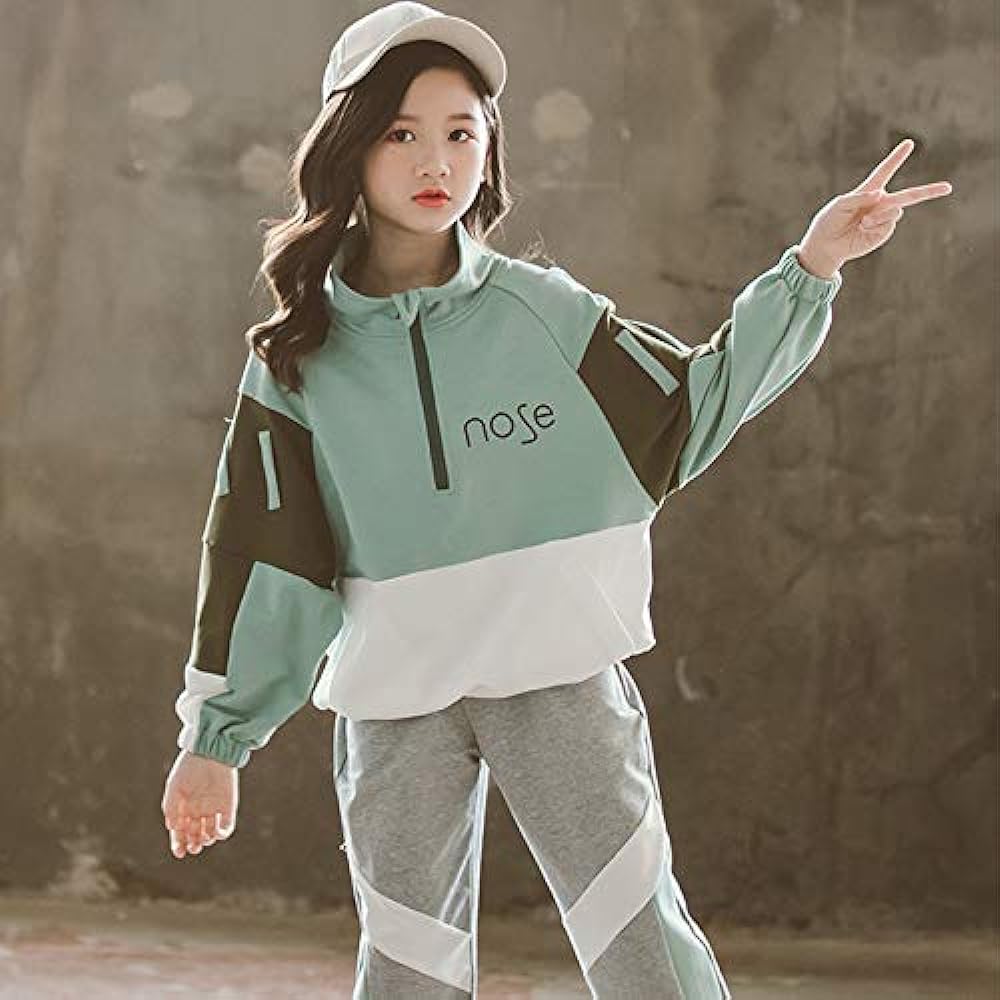 [ANGELCITY] Jersey Children's Clothing Girls Sweatshirts Long Sleeve Top and Bottom Set 2 Piece Set Simple Athletic Wear Korean Style Stylish Outerwear Spring Autumn Casual HIPHOP Dance Costume L01
