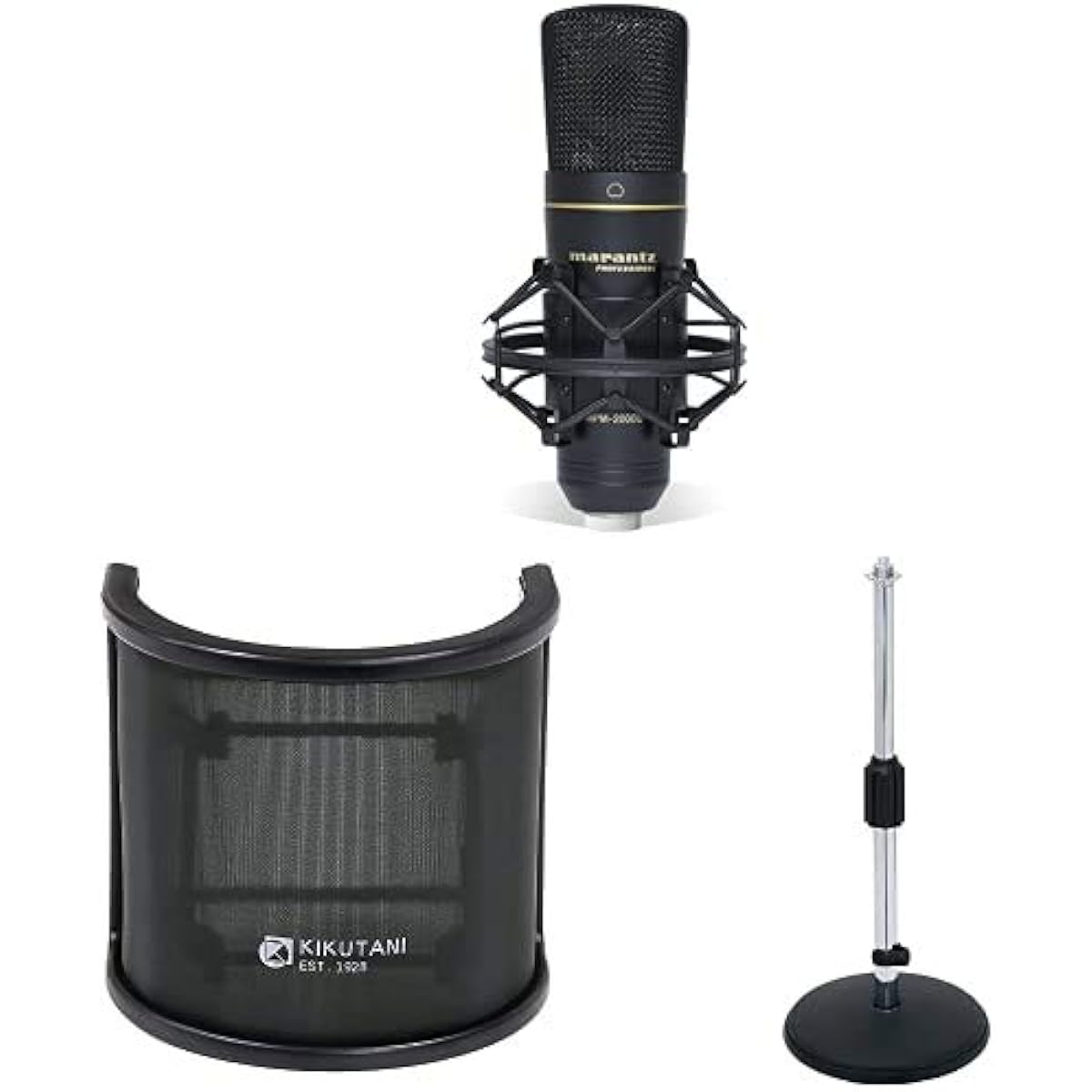 [Set Purchase] 888M Marantz Pro USB Condenser Microphone MPM2000U + Kikutani Pop Blocker PO-7 + Kikutani Tabletop Microphone Stand Straight DS-20 Set