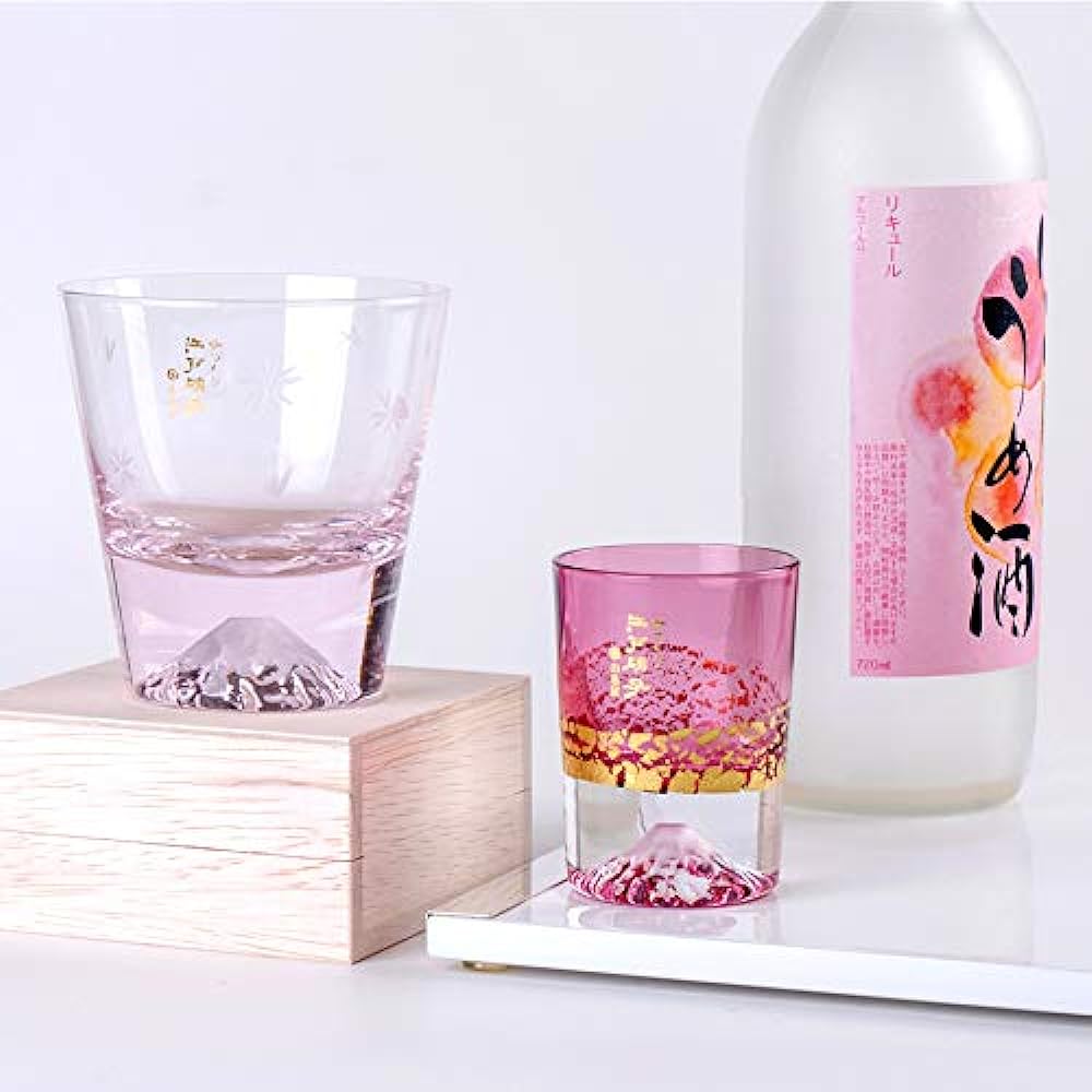 Tajima Glass, Mt. Fuji Glass, Cherry Blossom Color, Rock Glass x Gold Leaf Fuji, Cold Sake Cup, Red Gold (Cherry Blossom), Souvenir Grand Prix, Tourism Agency Commissioner's Award, Edo Glass, Mt. Fuji