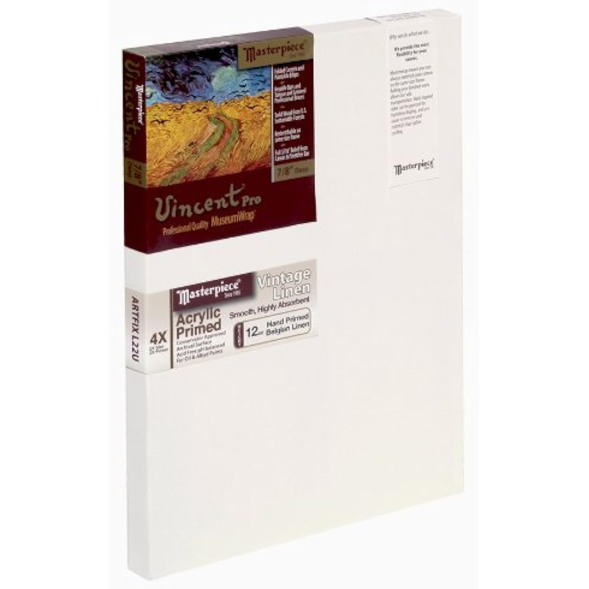 Masterpiece Artist Canvas 42056 Vincent PRO 7/8" Deep, 24" x 30", Linen 12oz - 4X - Vintage Acrylic Primed