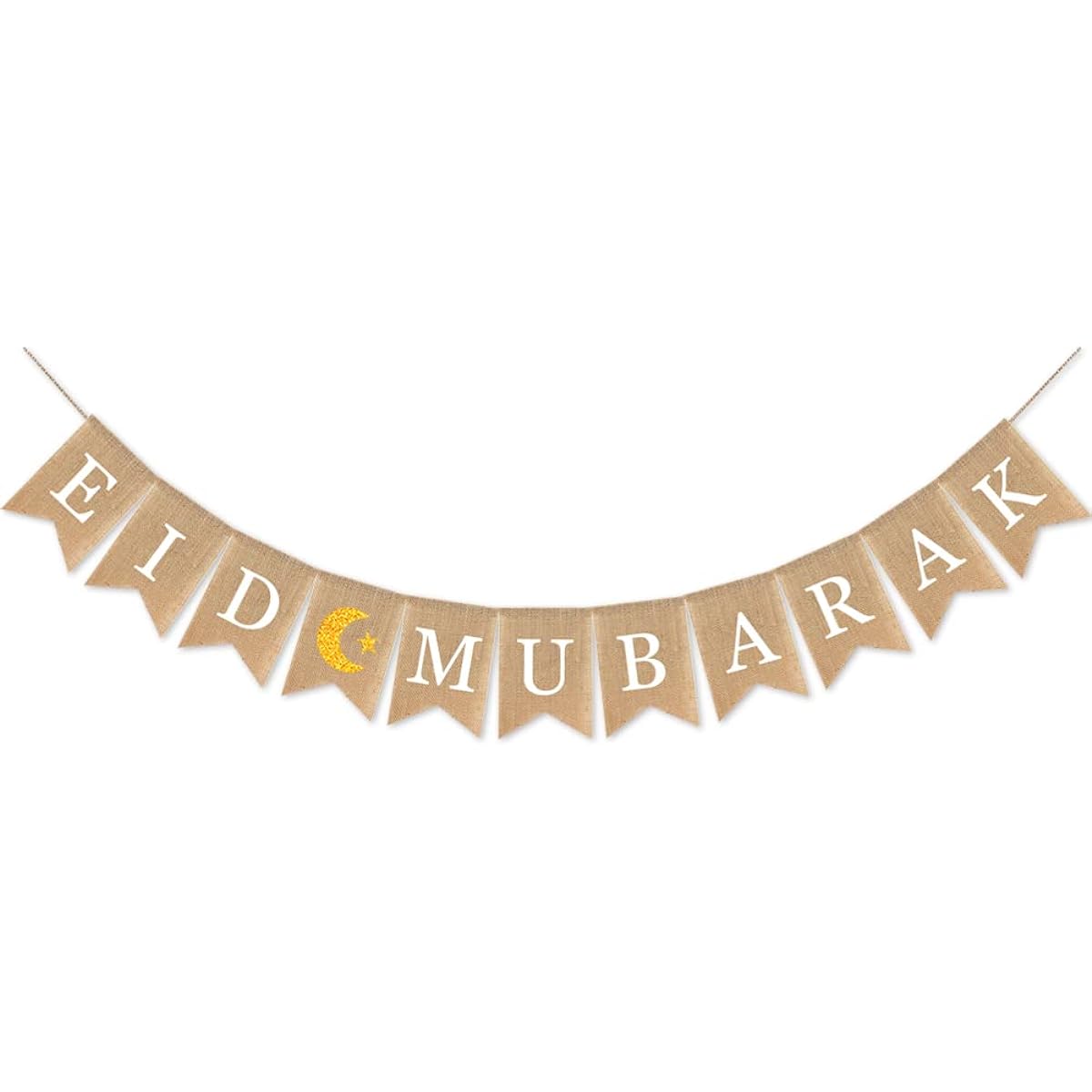 Jute Burlap Eid Mubarak Banner Muslim Party Supplies Home Decor Mantel Fireplace Moon and Stars Ramadan Home Fireplace Decor (1pc)