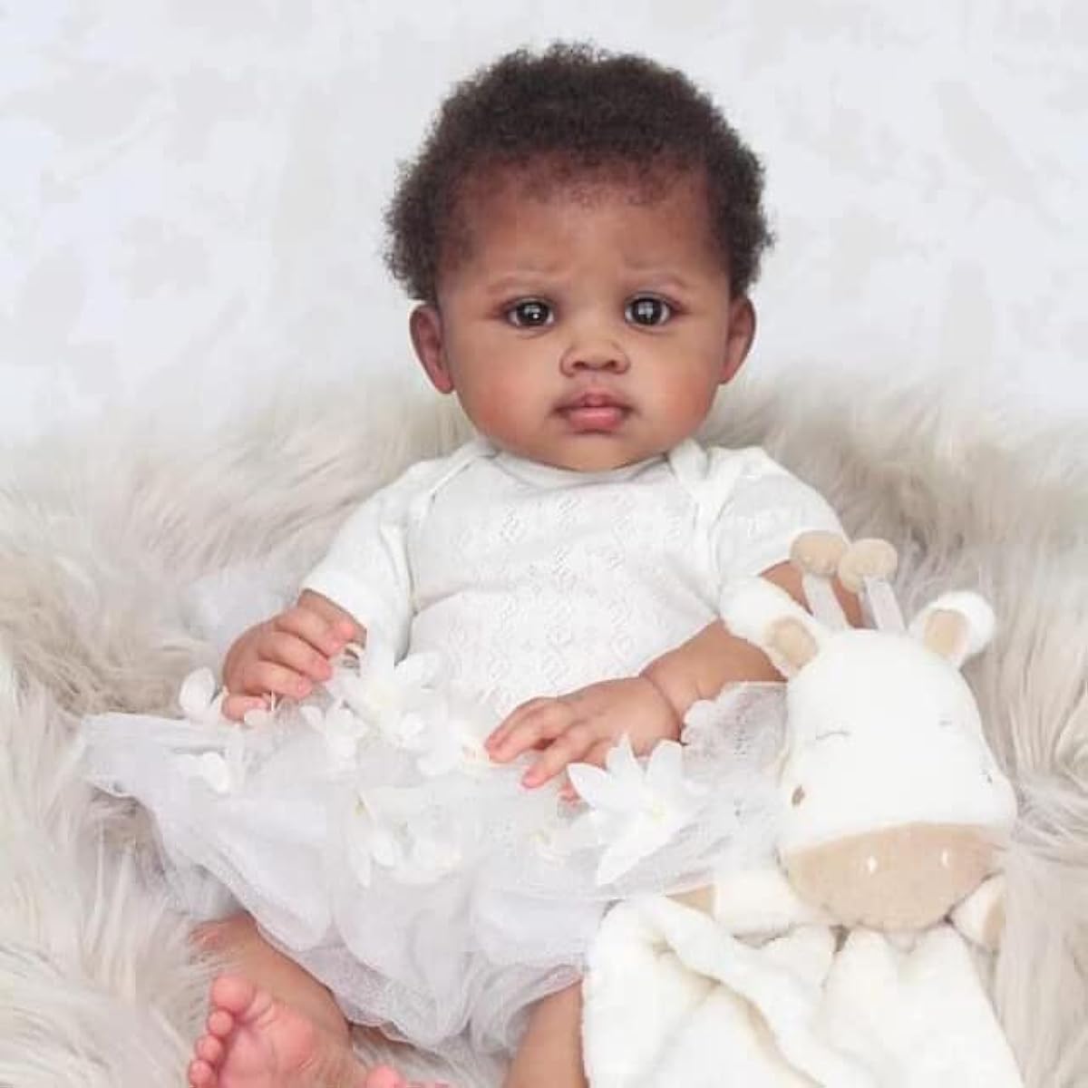 Pinky Reborn Baby Doll Girl 22" Soft Weighted Body Realistic Newborn Baby Doll Biracial African American Reborn Doll Toddler Toy Gift Ages 3+