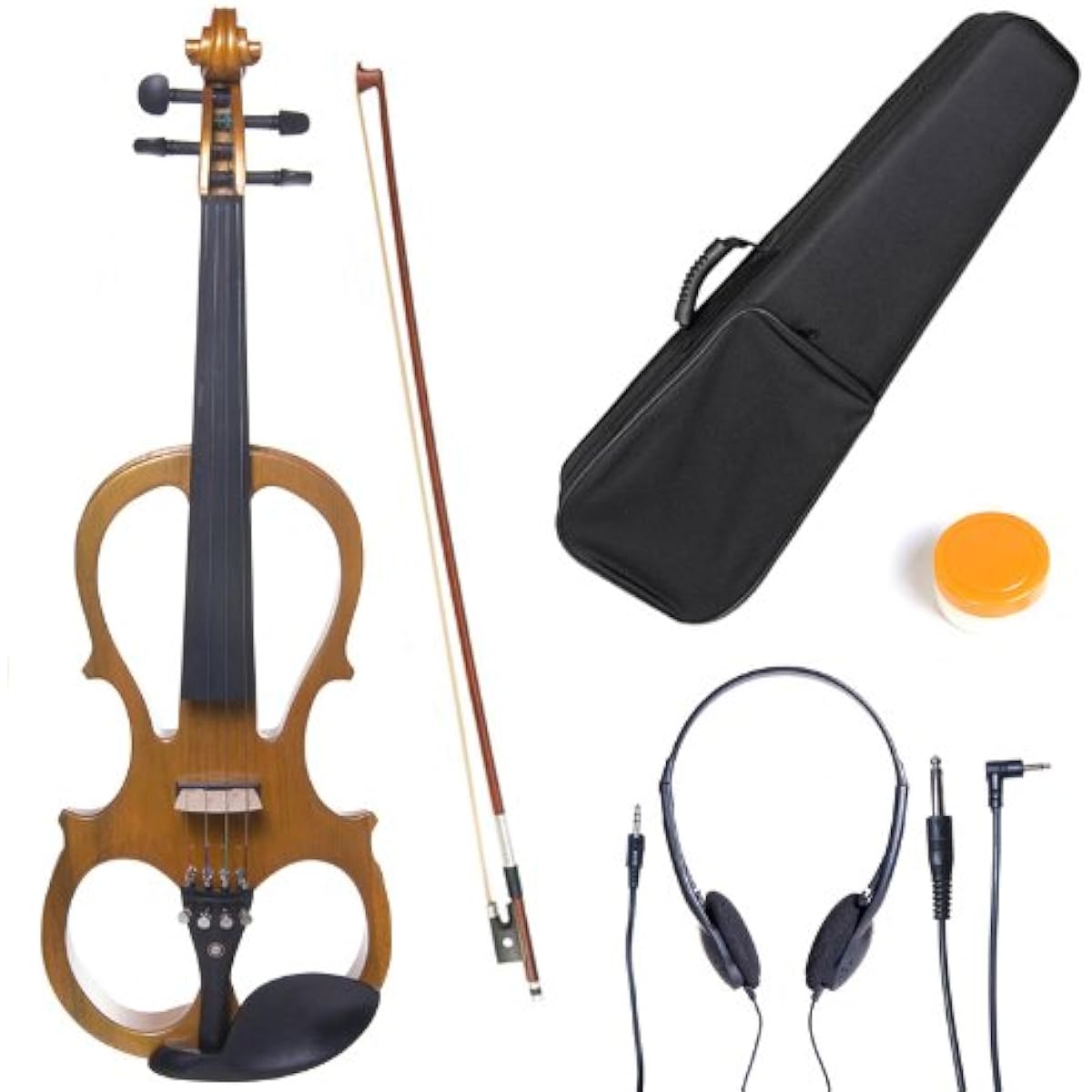 Cecilio L3/4CEVN-L1Y Left-Handed Solid Yellow Maple Metallic Electric Violin with Ebony Fittings Style 1