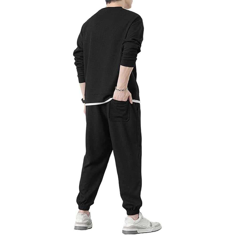 [Froyland] Jersey Top and Bottom Set, Sweatshirt, Men's Set, Heat Retention, Layered Style, Sportswear, Sweatshirt, Long Pants, Outerwear, Loungewear, Casual, Lightweight, Stylish, Plain, Large Size, Autumn, Winter, Spring