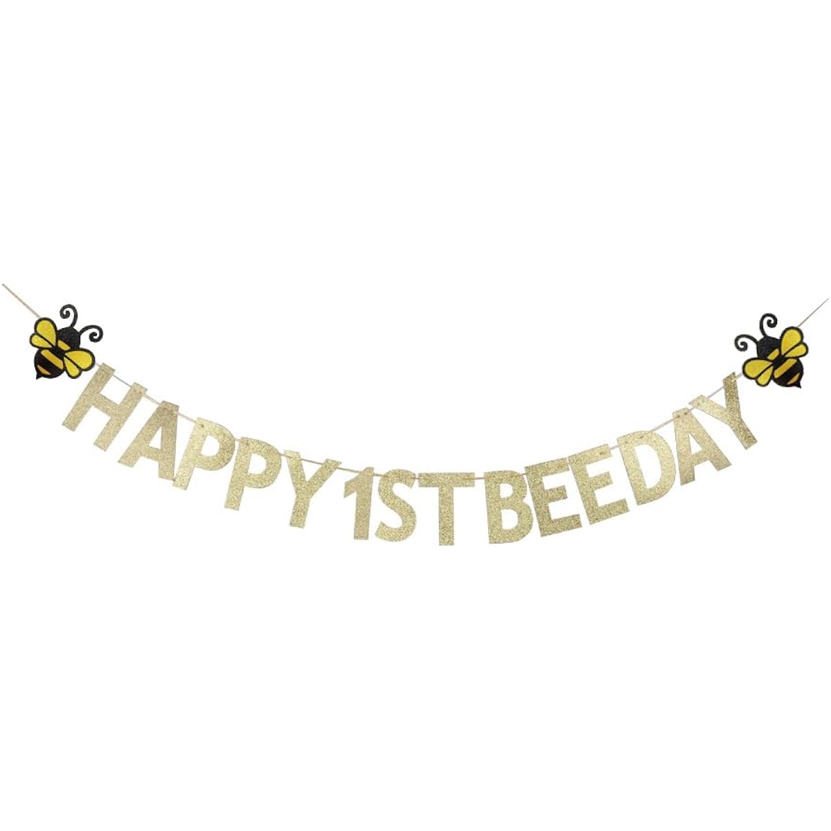 Happy 1st Bee Day Banner Fun Gold Glitter 1st Birthday Party Sign Paper Decoration Supplies