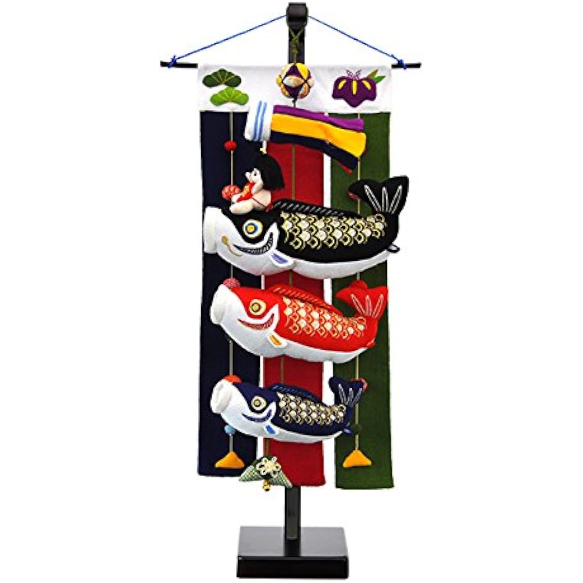 Hidemitsu Doll Workshop May Doll Koi Story Koi Carp Streamer 3 Carp with Kintaro on Top Hanging Decoration Set Height 76cm P97402