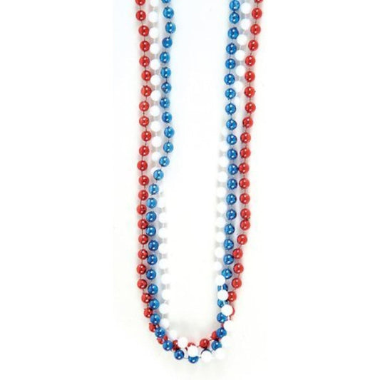 12 Red, White and Blue Bead Necklaces 80cm Plastic Beads New 4th of July, Patriotic Party Favours