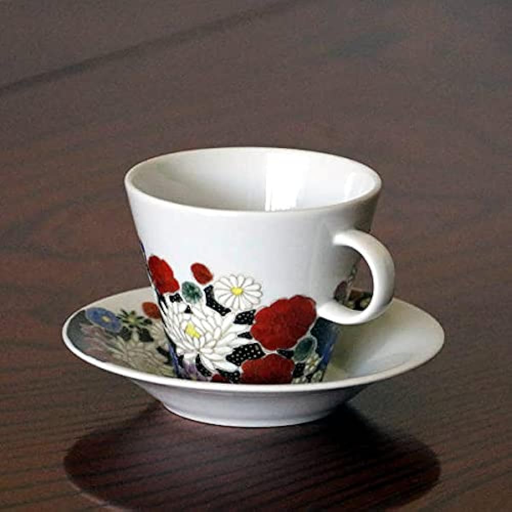 Kutani Ware Cup & Saucer Hanazume Waistband A Porcelain