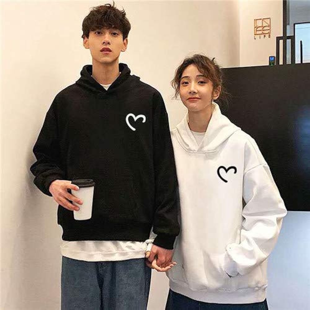 [JUTAOPIN] Matching Look Couple Parka No Fleece Lined Couple Matching Sweatshirt Men's Long Sleeve Tops Women's Loose Large Size Outerwear Unisex Unisex S L LL 3L 4L Black White