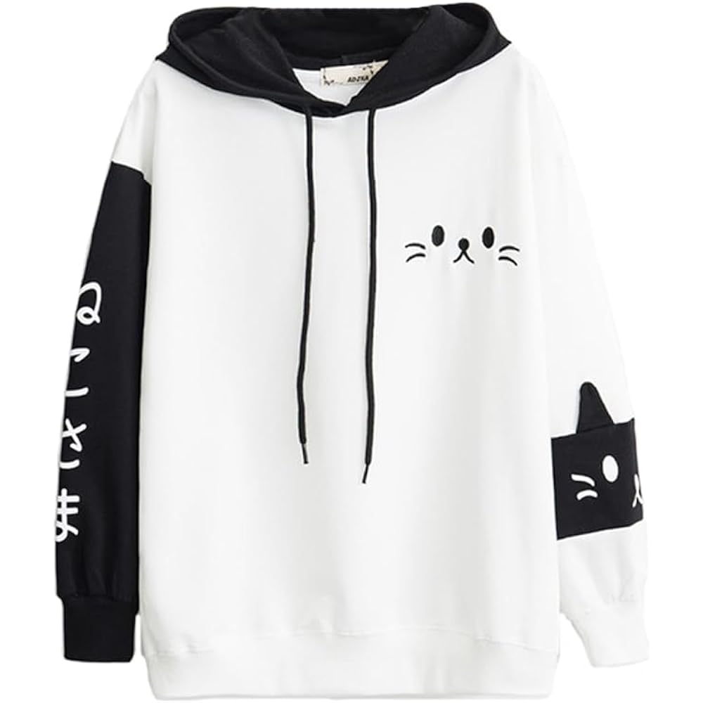 [El Stoppastow] Women's Parka, Spring and Autumn, Cat Embroidery, Loose, Cat Ears, Mori Girl, Pullover, Hooded, Student Parka, Cute