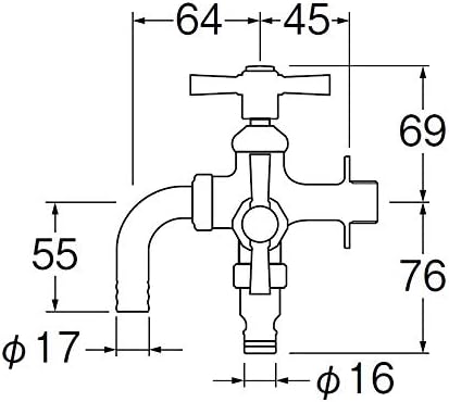 SANEI Two-port horizontal faucet for watering Hose cut connection port F126YV-13 Silver