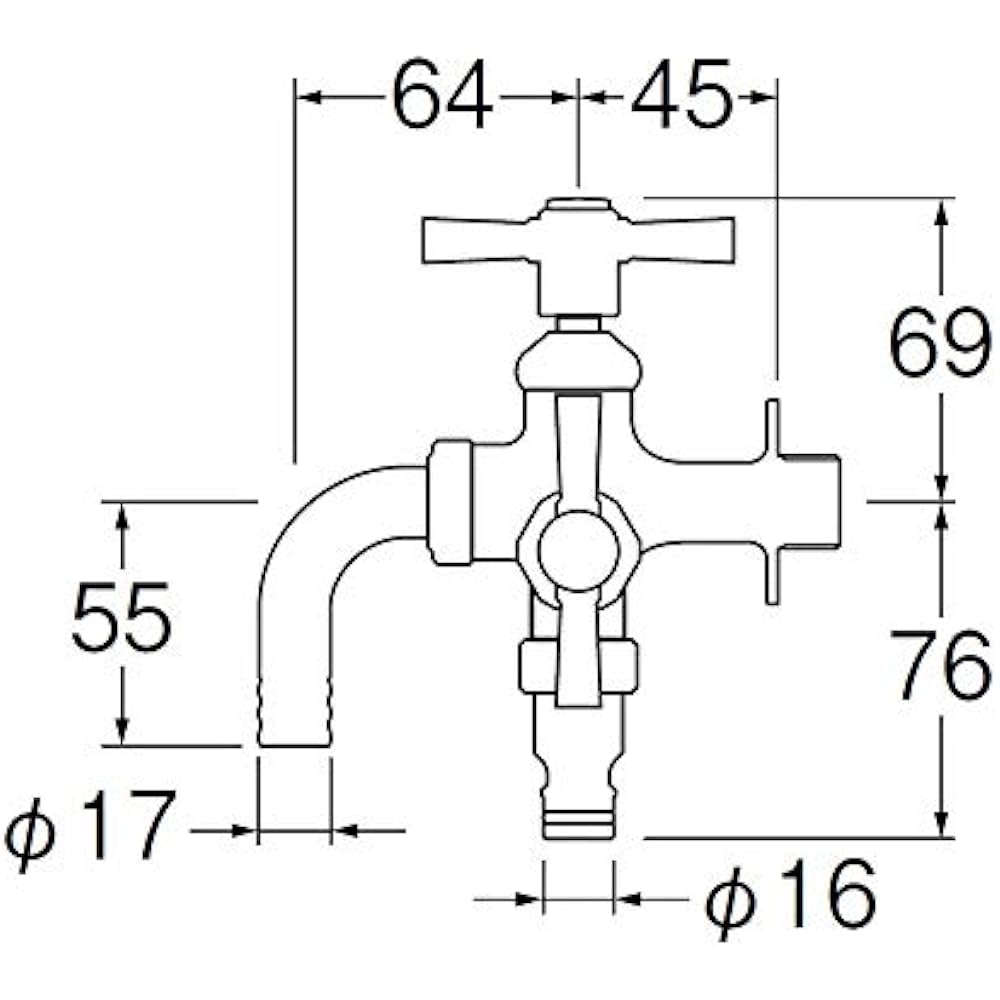 SANEI Two-port horizontal faucet for watering Hose cut connection port F126YV-13 Silver