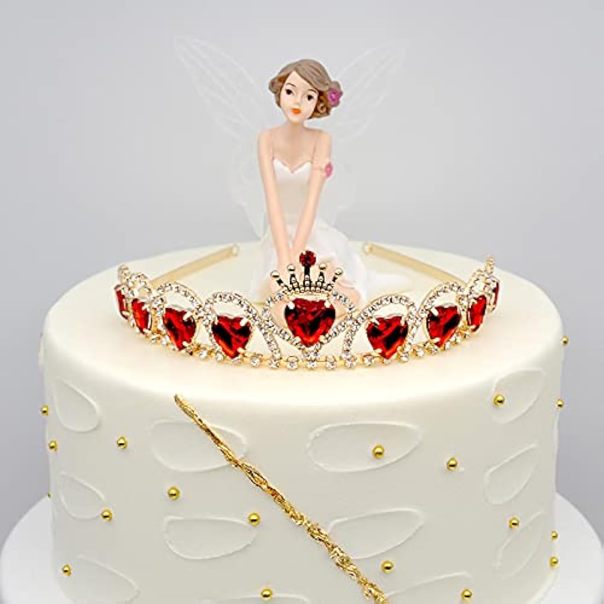 Evie Red Heart Necklace Tiara Set Earrings Descendant Costume Headdress Queen of Hearts Gold Crown