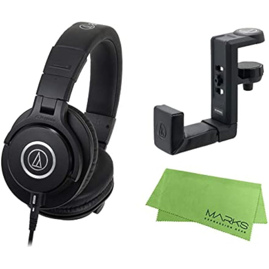 Audio Technica - Professional Monitor Headphones ATH-M40x + Headphone Hanger AT-HPH300 Set [Marks Original Cloth Included]