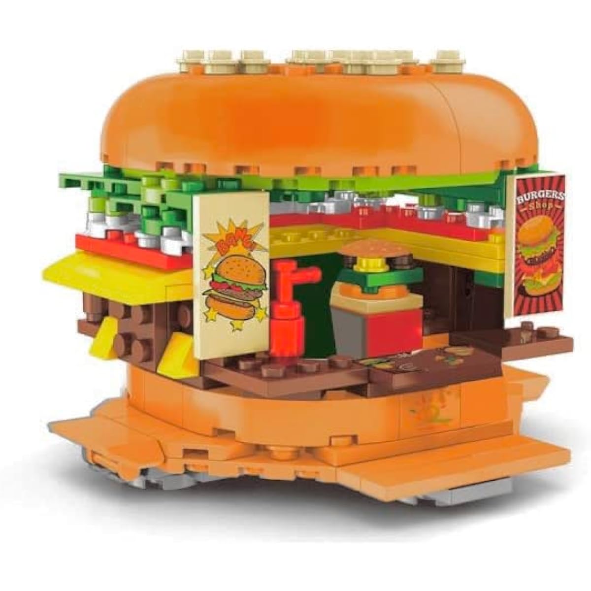 General Jim's Burger Joint Restaurant 209 Piece Modular Building Blocks Brick Model or Amusement Park Burger Stand Building Blocks Brick Toy Playset