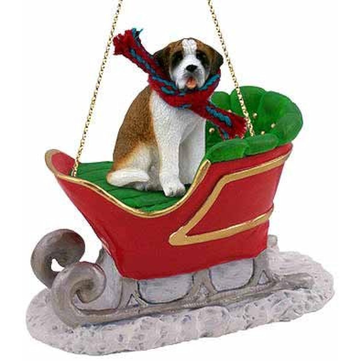 Saint Bernard Sleigh Ride Christmas Ornament Smooth Coat - DELIGHTFUL. By Conversation Concept