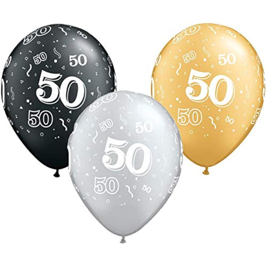 36 Latex Balloons for 40th 50th 60th 70th Birthday Party Black Gold Silver White Number "50" Printed Balloons Party Decorations Supplies (50th)