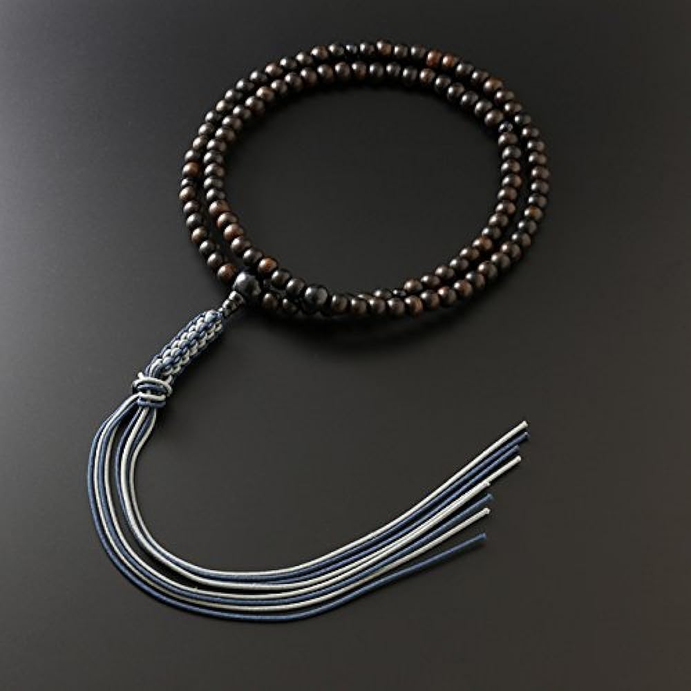 Kyoto Buddhist Altar Hayashi Prayer Beads Rinzai Sect Plain Striped Ebony Blue Tiger Eye (for Men) Official Ceremony [Bead Bag Set] SM-080 Kyoto Prayer Beads