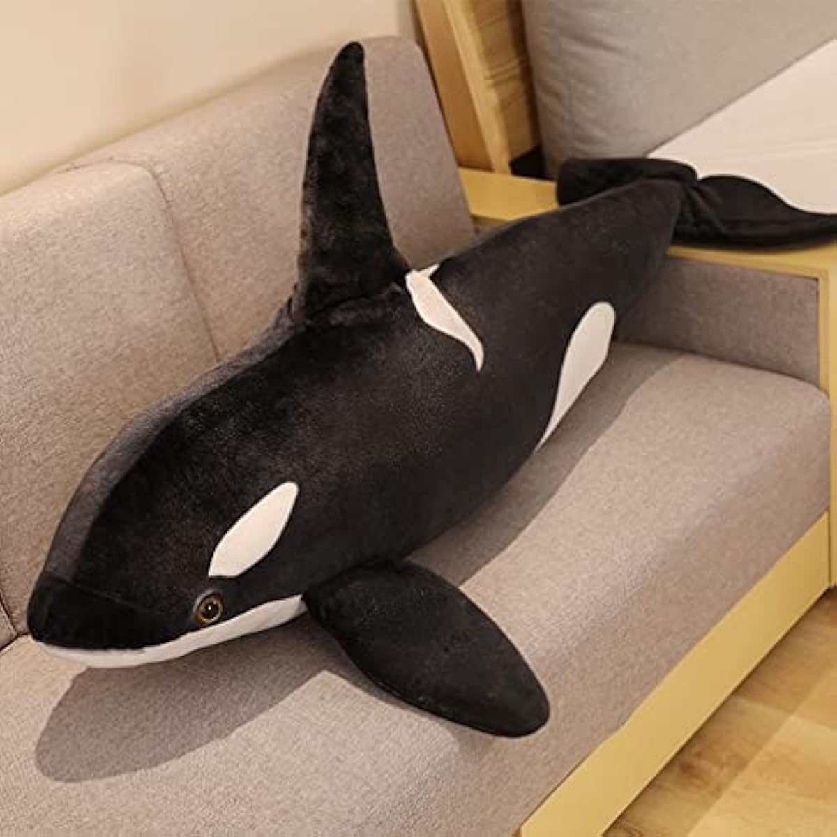 Killer whale 130cm extra large realistic soft squishy large stuffed animal bedding hug pillow stuffed animal cute marine animal bedding celebration fluffy co-sleeping girl child gift fluffy big size toy decoration black