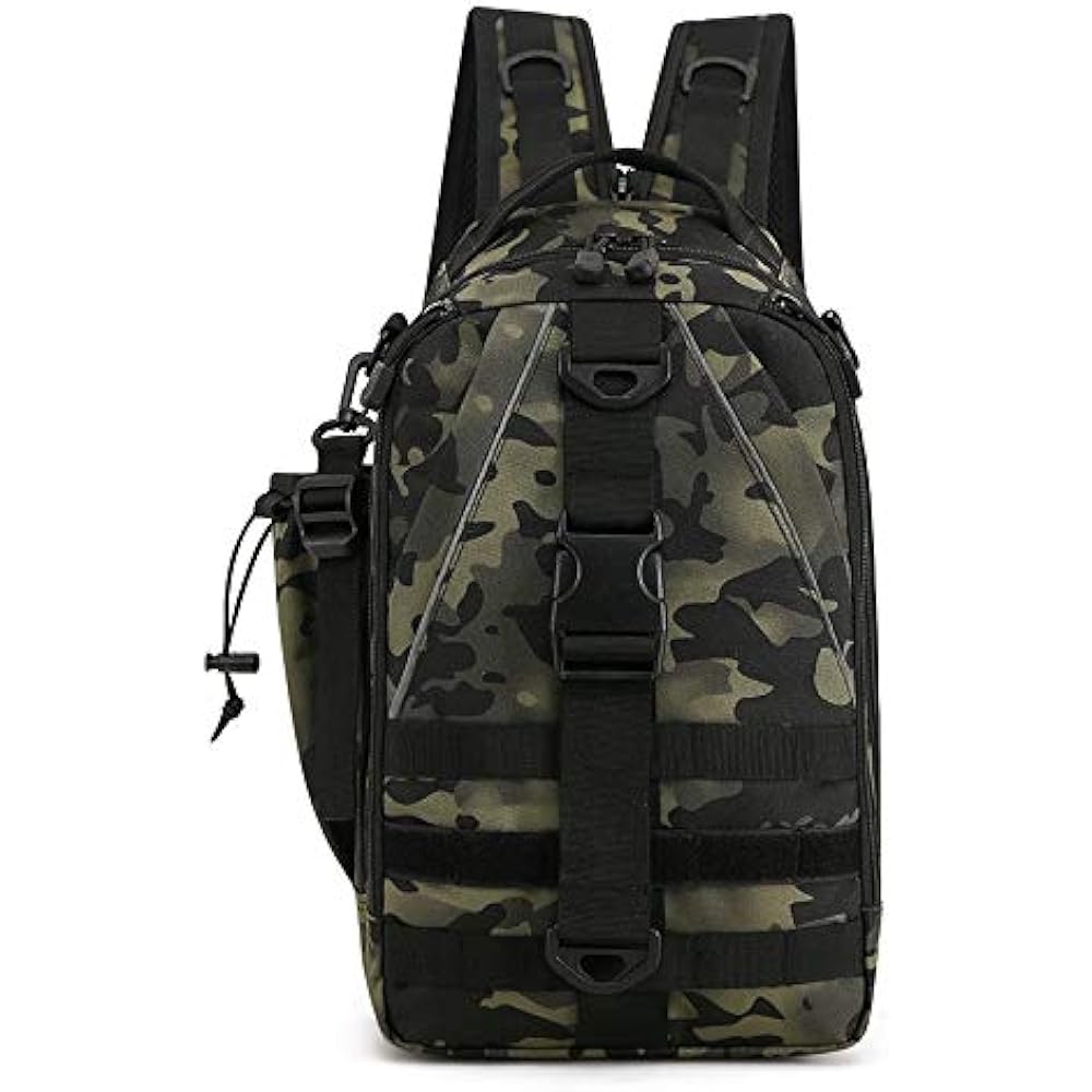 PHOENIX IKKI 3WAY Multi-Pocket Large Capacity Camouflage Pattern Fishing Tool Storage Bag Fishing Bag Tackle Bag Fishing Bag Fishing Bag Fishing Rod Case Shoulder Bag Backpack Rucksack Black Camouflage