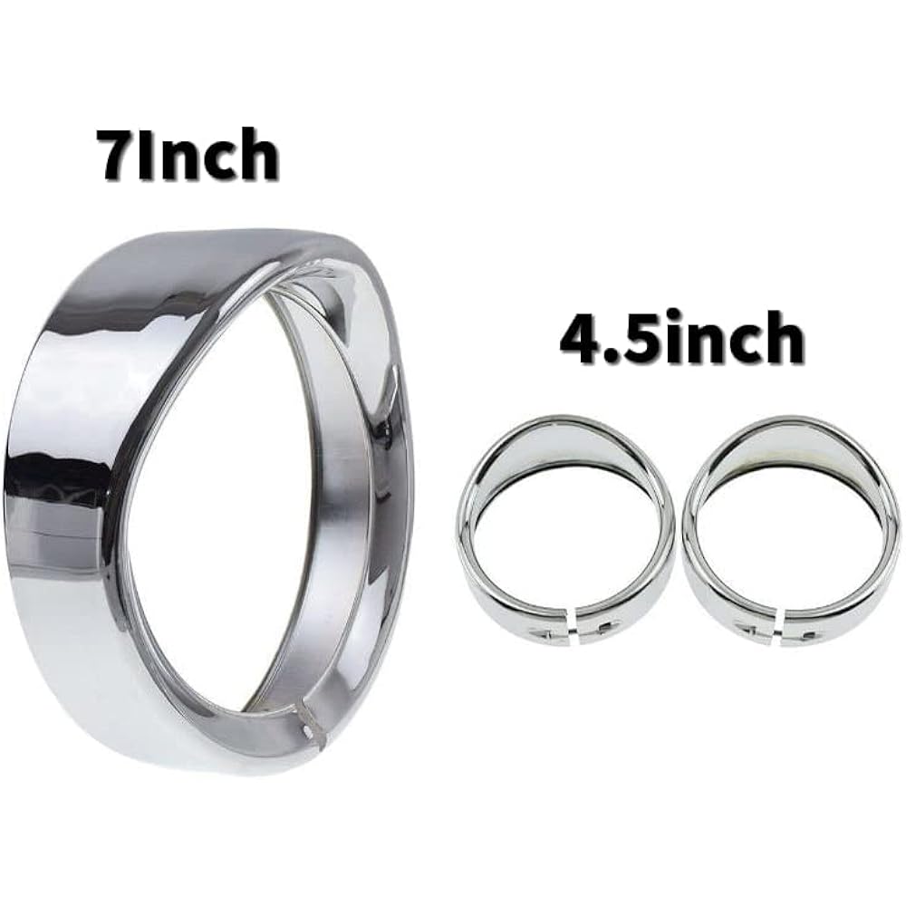 HNAYA Chrome Motorcycle Light French Ring Kit Compatible with Harley 7" Headlight Trim Ring Decorative Visor + 4 1/2" Fog Light Trim Ring Decorative Visor (4.5" + 7.5" Chrome)
