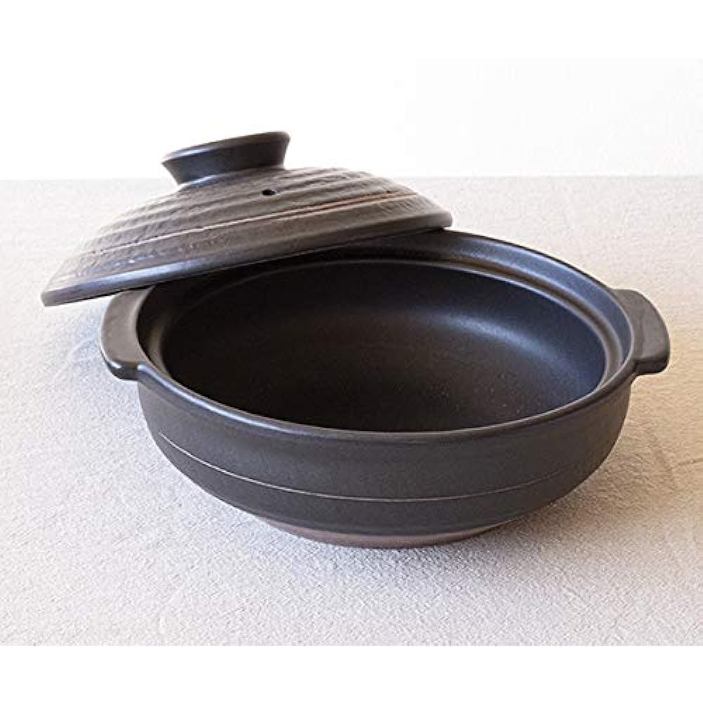 Saji Pottery Black 2400ml Banko Ware Daikoku Kakiotoshi No. 9 Earthen Pot For 4-5 People 12-953