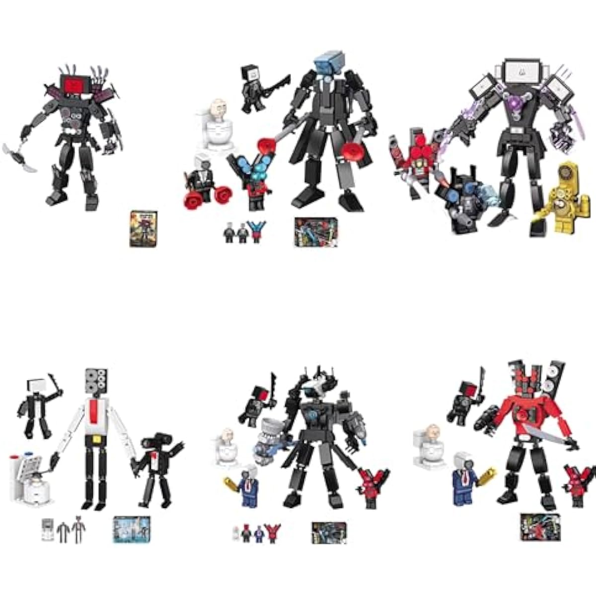 Skibidi Toilet Series Building Block Set [1/3/6 Pieces] [Includes Multiple Mini Dolls], Block Toy Toilet Upgraded Titan Cameraman Skibidi Toilet Toilet Building Blocks Titan Clockman Series Figure Model Building Block Toy (Combination 1)