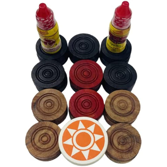 Pam Herbals Wooden Carom Coin Set (24 Coins + 1 Striker + 2 Disco Pro Carom Smootheners)