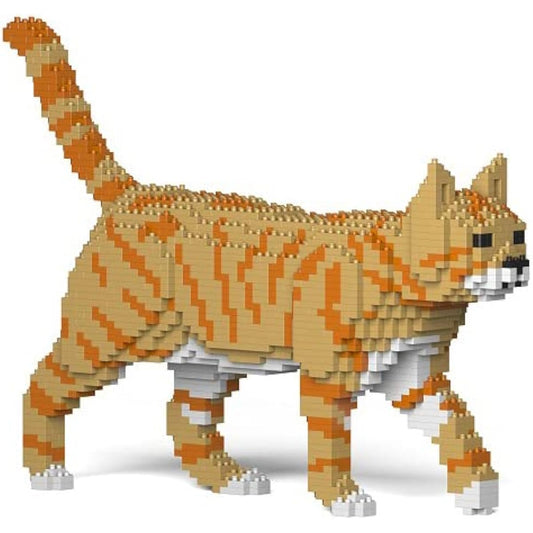 A block toy that lets you create realistic animal objects. A brown tabby cat taking a walk. 41.3 x 8.1 x 28.8 cm (height). Sturdy blocks secured with screws. For adults. 3D puzzle. Won't fall apart. Interior accessory. Enver Hellook